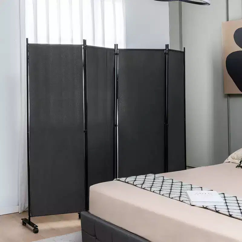 Costway 4-Panel Folding Room Divider 6FT Rolling Privacy Screen with Lockable Wheels Black/Brown/Grey/White