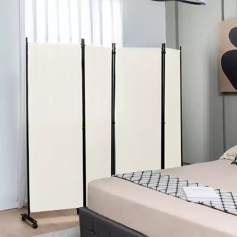 Costway 4-Panel Folding Room Divider 6FT Rolling Privacy Screen with Lockable Wheels Black/Brown/Grey/White