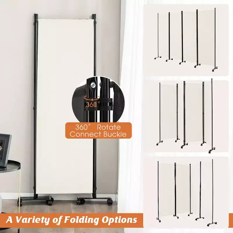 Costway 4-Panel Folding Room Divider 6FT Rolling Privacy Screen with Lockable Wheels Black/Brown/Grey/White