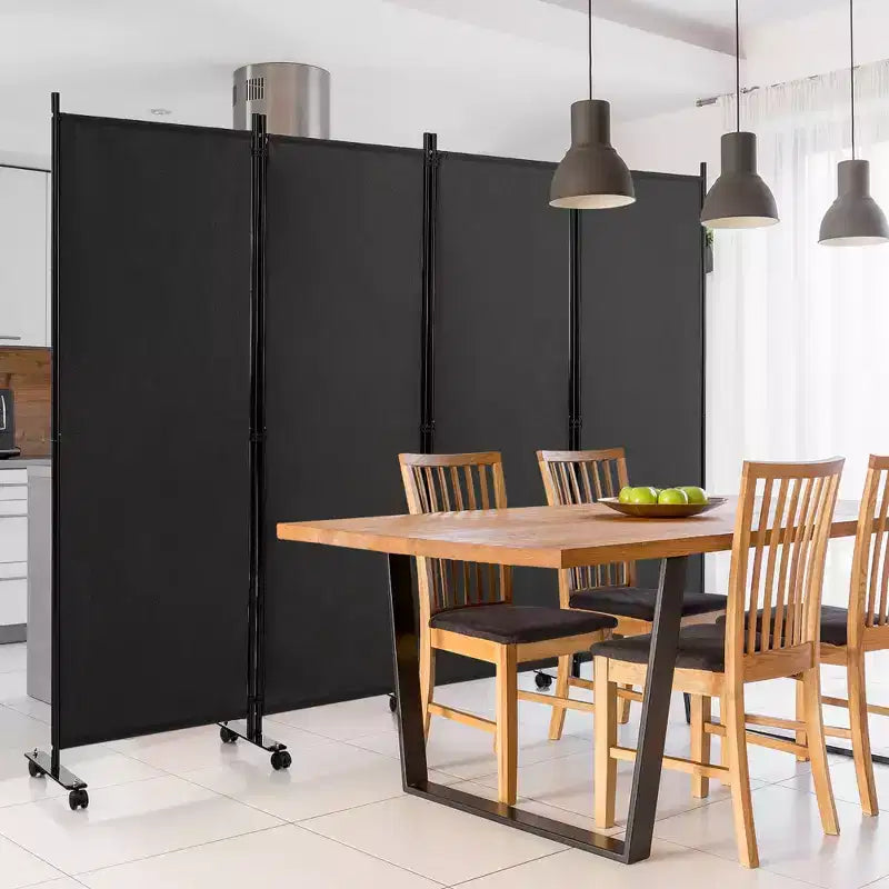 Costway 4-Panel Folding Room Divider 6FT Rolling Privacy Screen with Lockable Wheels Black/Brown/Grey/White