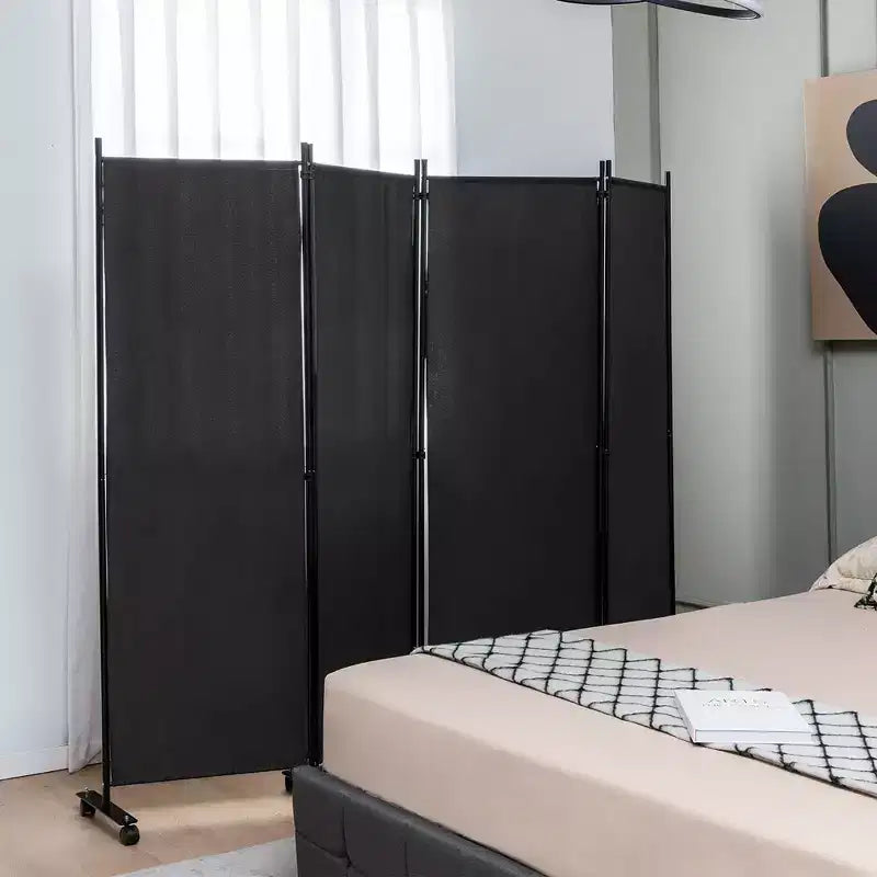 Costway 4-Panel Folding Room Divider 6FT Rolling Privacy Screen with Lockable Wheels Black/Brown/Grey/White