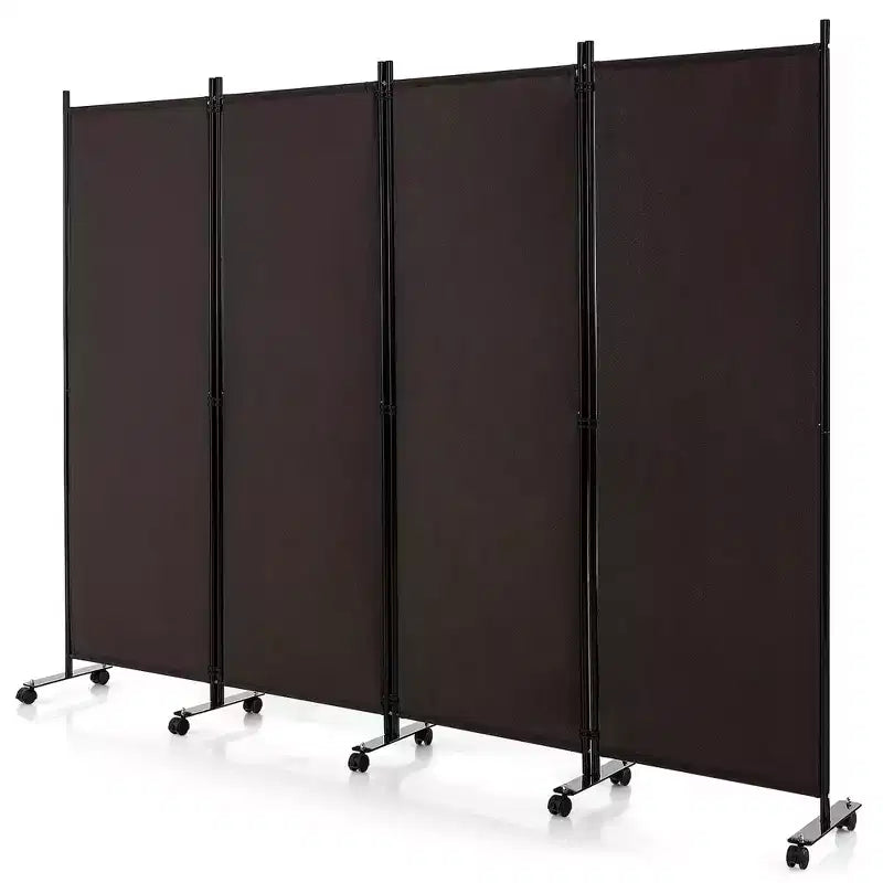 Séparateur de pièce pliant Costway à 4 panneaux, paravent de confidentialité roulant de 1,8 m avec roues verrouillables Noir/Marron/Gris/Blanc