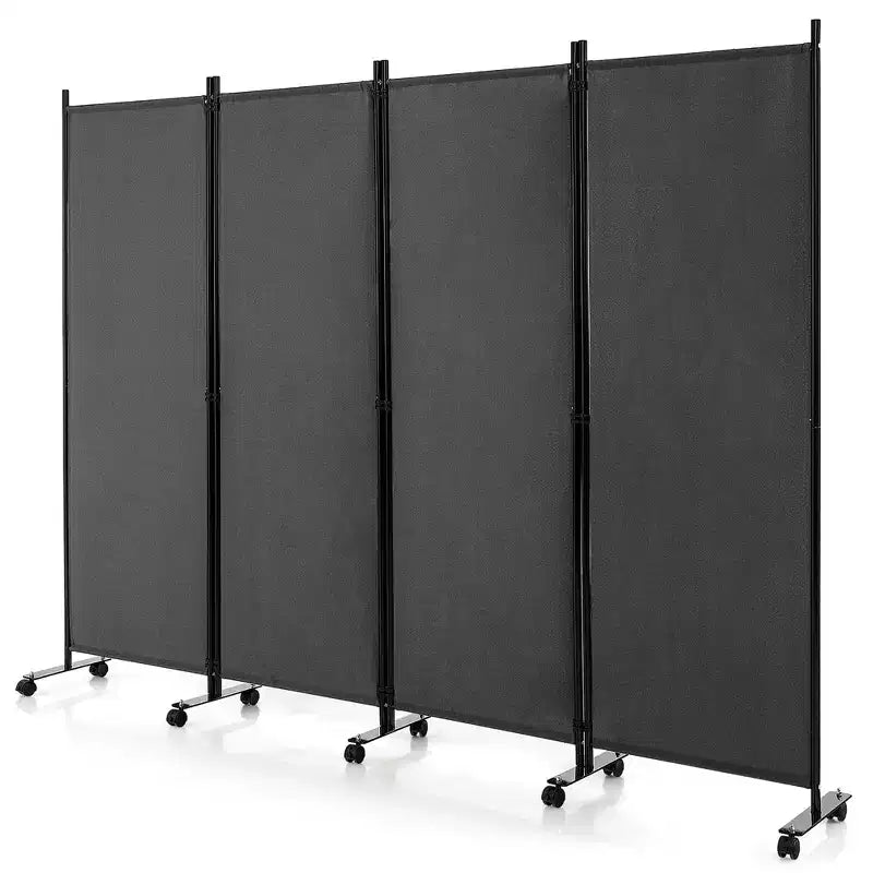 Séparateur de pièce pliant Costway à 4 panneaux, paravent de confidentialité roulant de 1,8 m avec roues verrouillables Noir/Marron/Gris/Blanc