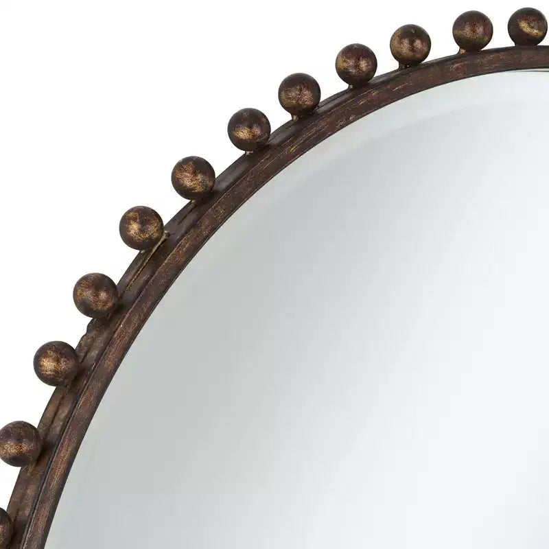 Uttermost Round Vanity Decorative Wall Mirror Rustic Beveled Glass Dark Bronze Beaded Iron Frame 32 Wide for Bathroom Living Room