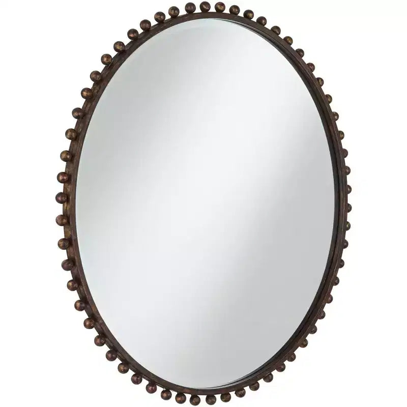 Uttermost Round Vanity Decorative Wall Mirror Rustic Beveled Glass Dark Bronze Beaded Iron Frame 32 Wide for Bathroom Living Room