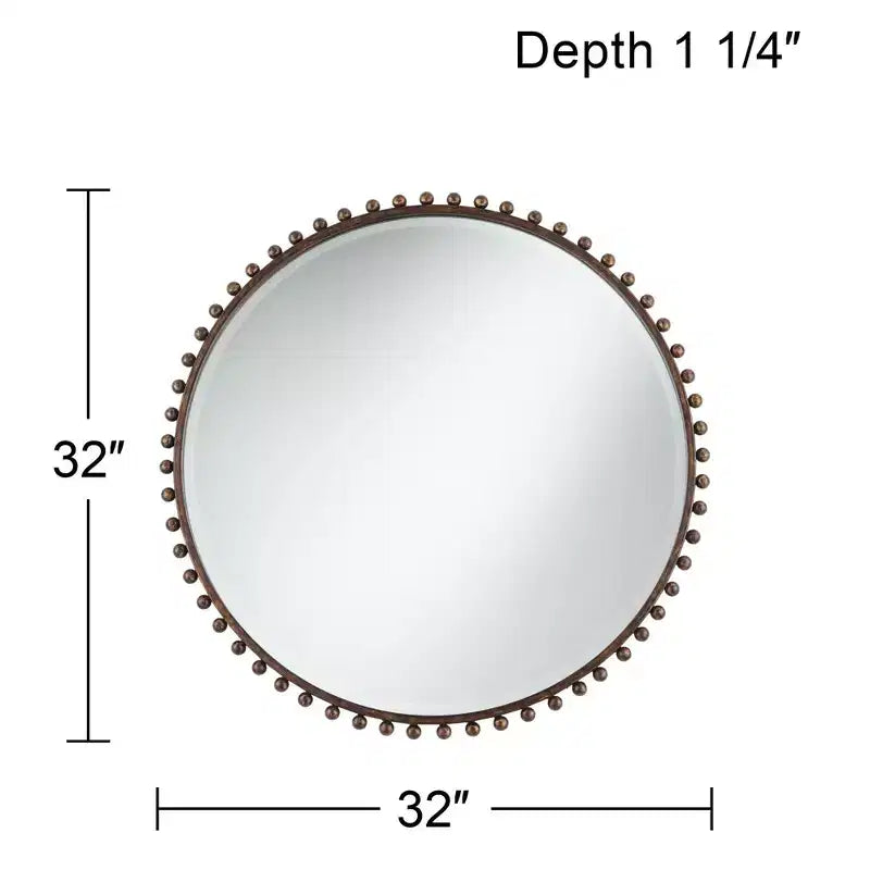 Uttermost Round Vanity Decorative Wall Mirror Rustic Beveled Glass Dark Bronze Beaded Iron Frame 32 Wide for Bathroom Living Room
