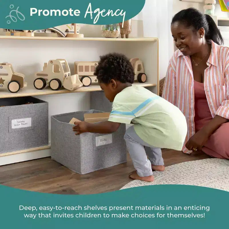 Guidecraft EdQ 2-Shelf Open Storage 24: Children's Low Wooden Bookshelf with Toy Shelves for Classroom and Playroom Organization