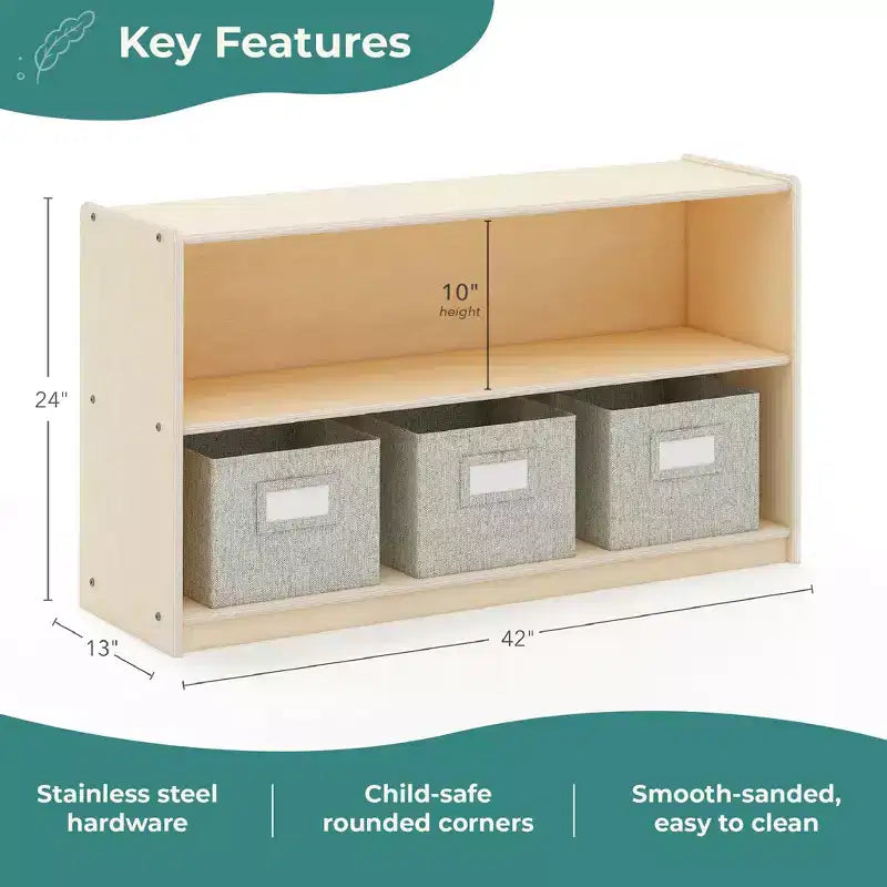 Guidecraft EdQ 2-Shelf Open Storage 24: Children's Low Wooden Bookshelf with Toy Shelves for Classroom and Playroom Organization