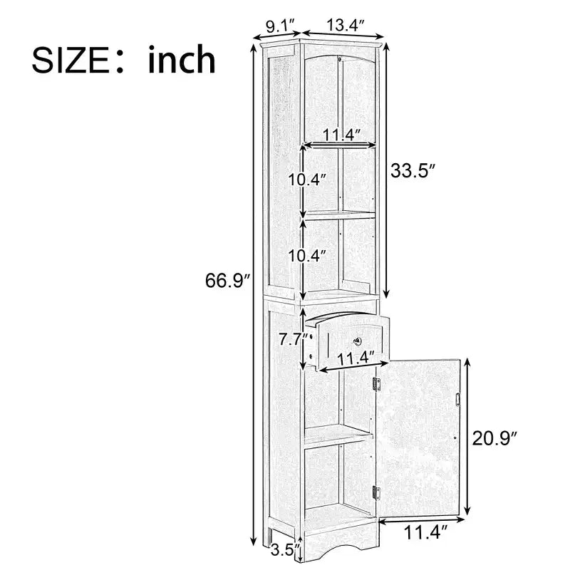 Tall Bathroom Storage Cabinet with Shelves, Drawer and Door, Slim Freestanding Linen Tower for Small Spaces - ModernLuxe