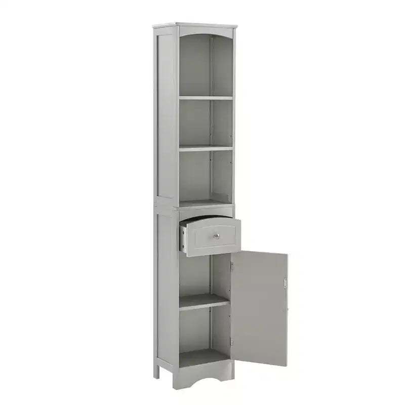 Tall Bathroom Storage Cabinet with Shelves, Drawer and Door, Slim Freestanding Linen Tower for Small Spaces - ModernLuxe