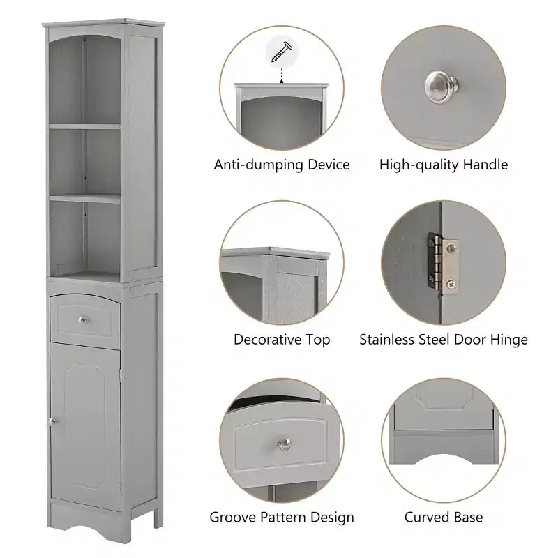 Tall Bathroom Storage Cabinet with Shelves, Drawer and Door, Slim Freestanding Linen Tower for Small Spaces - ModernLuxe