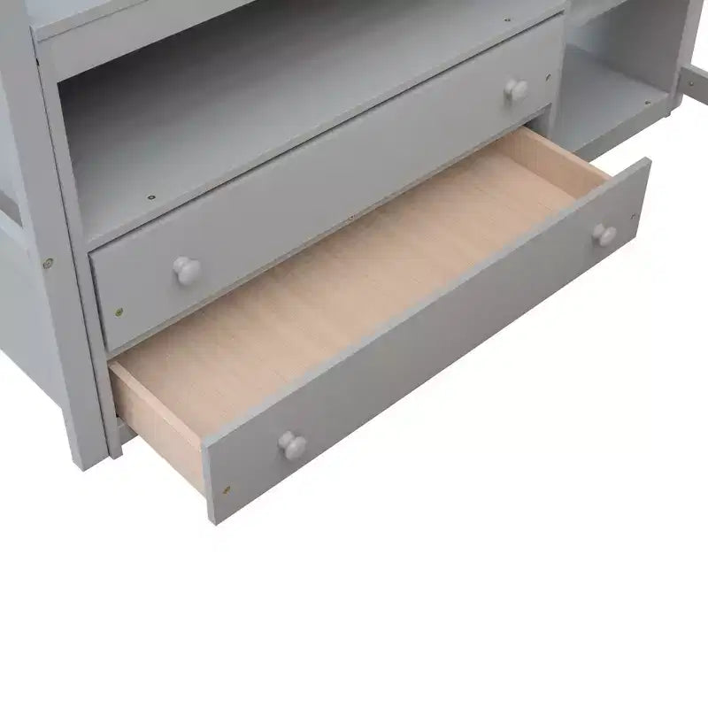 Full Size Loft Bed with Desk, Shelf and Two Built-in Drawers - ModernLuxe
