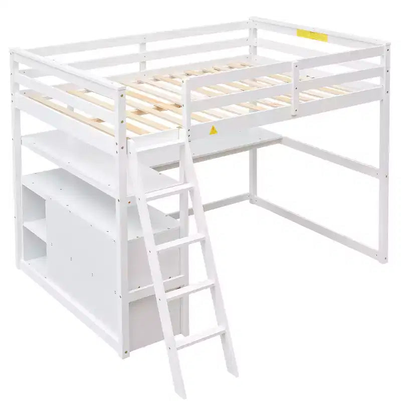 Full Size Loft Bed with Desk, Shelf and Two Built-in Drawers - ModernLuxe
