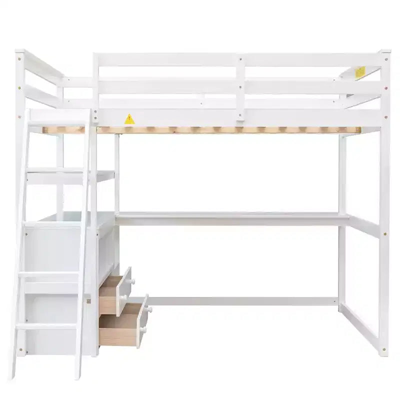 Full Size Loft Bed with Desk, Shelf and Two Built-in Drawers - ModernLuxe