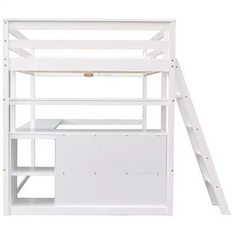 Full Size Loft Bed with Desk, Shelf and Two Built-in Drawers - ModernLuxe