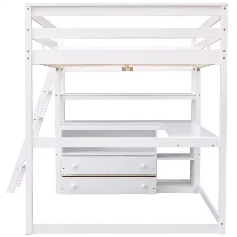 Full Size Loft Bed with Desk, Shelf and Two Built-in Drawers - ModernLuxe