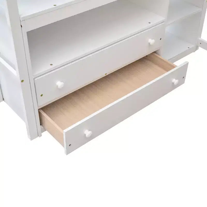 Full Size Loft Bed with Desk, Shelf and Two Built-in Drawers - ModernLuxe