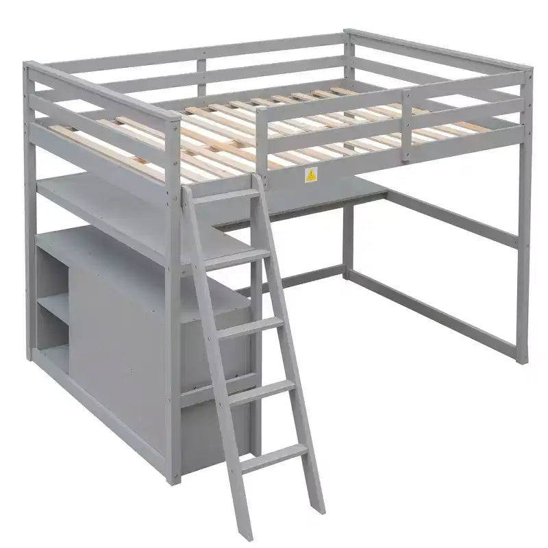 Full Size Loft Bed with Desk, Shelf and Two Built-in Drawers - ModernLuxe