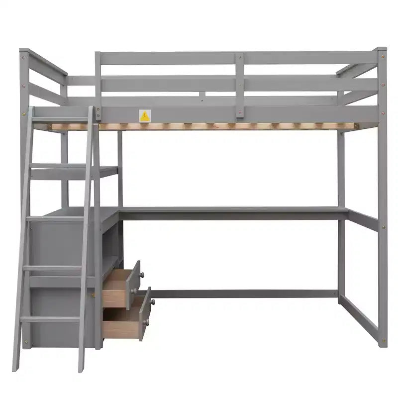 Full Size Loft Bed with Desk, Shelf and Two Built-in Drawers - ModernLuxe