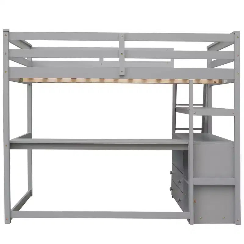 Full Size Loft Bed with Desk, Shelf and Two Built-in Drawers - ModernLuxe