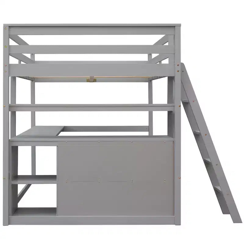 Full Size Loft Bed with Desk, Shelf and Two Built-in Drawers - ModernLuxe