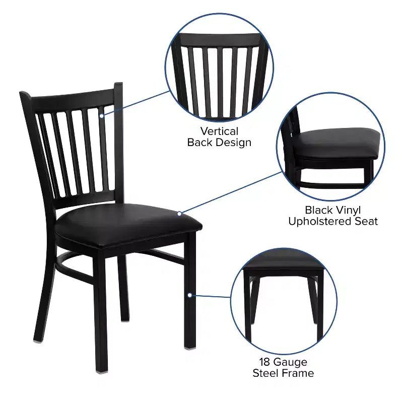 Emma and Oliver 2 Pack Vertical Back Metal Restaurant Chair