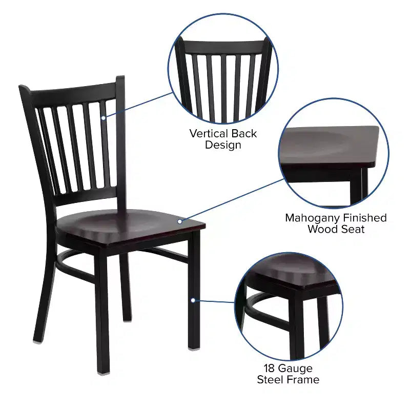 Emma and Oliver 2 Pack Vertical Back Metal Restaurant Chair