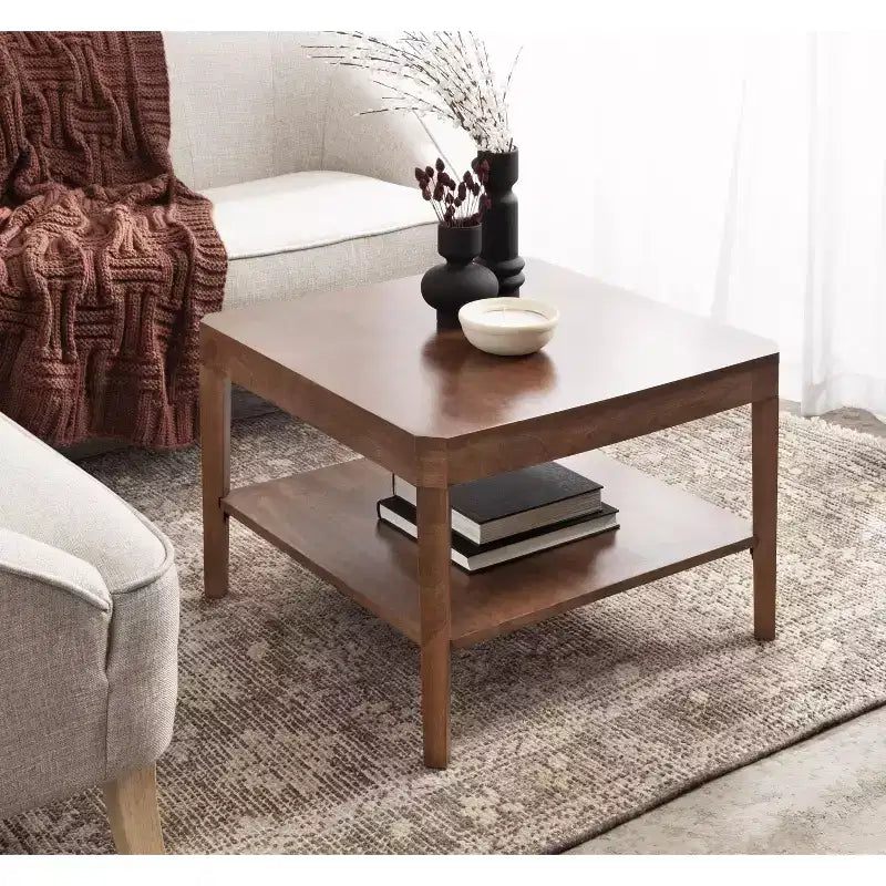 Kate and Laurel Talcott Square Wood Coffee Table, 26x26x18, Walnut Brown