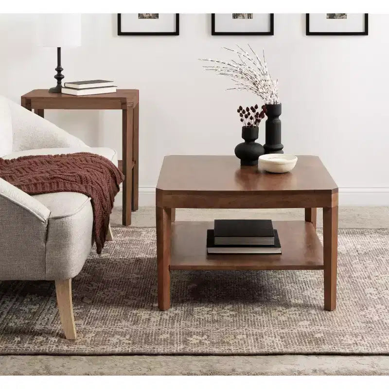 Kate and Laurel Talcott Square Wood Coffee Table, 26x26x18, Walnut Brown