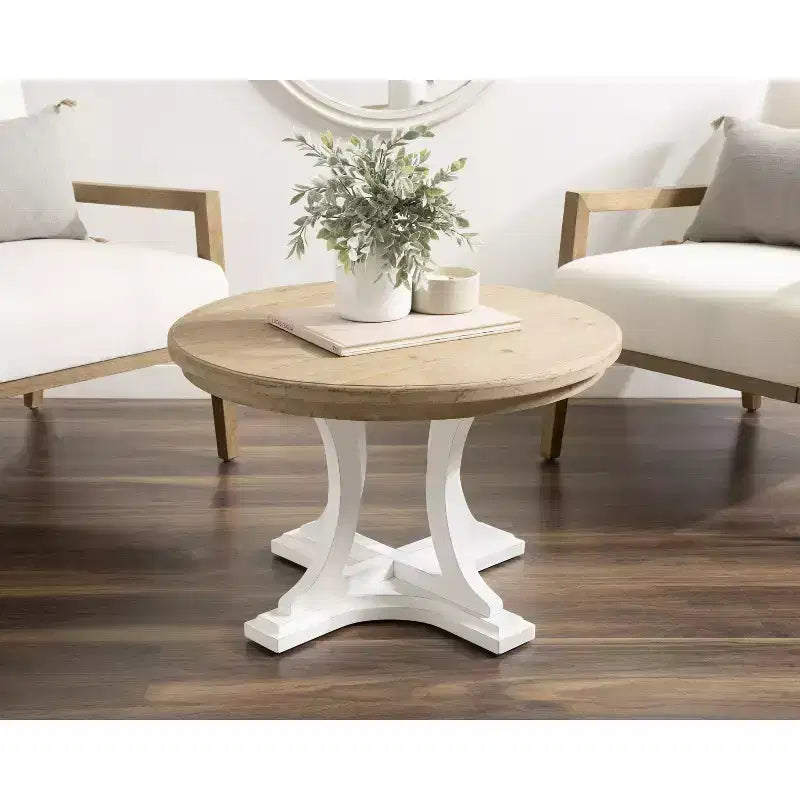 Kate and Laurel Linsley Round Wood Coffee Table, 28 Diameter, Rustic Brown