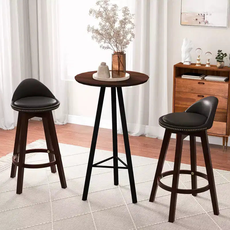 Costway Set of 2 Upholstered Swivel Barstools 29'' Wooden Dining Chairs with Low Back Black