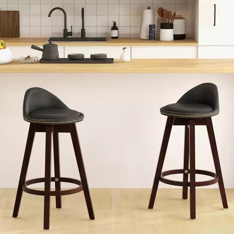 Costway Set of 2 Upholstered Swivel Barstools 29'' Wooden Dining Chairs with Low Back Black