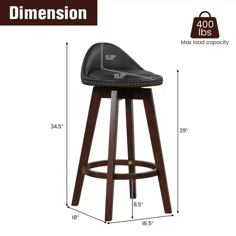 Costway Set of 2 Upholstered Swivel Barstools 29'' Wooden Dining Chairs with Low Back Black