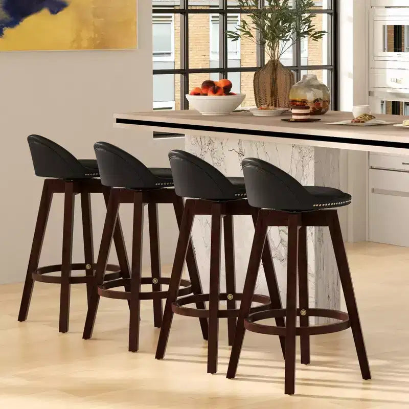 Costway Set of 2 Upholstered Swivel Barstools 29'' Wooden Dining Chairs with Low Back Black