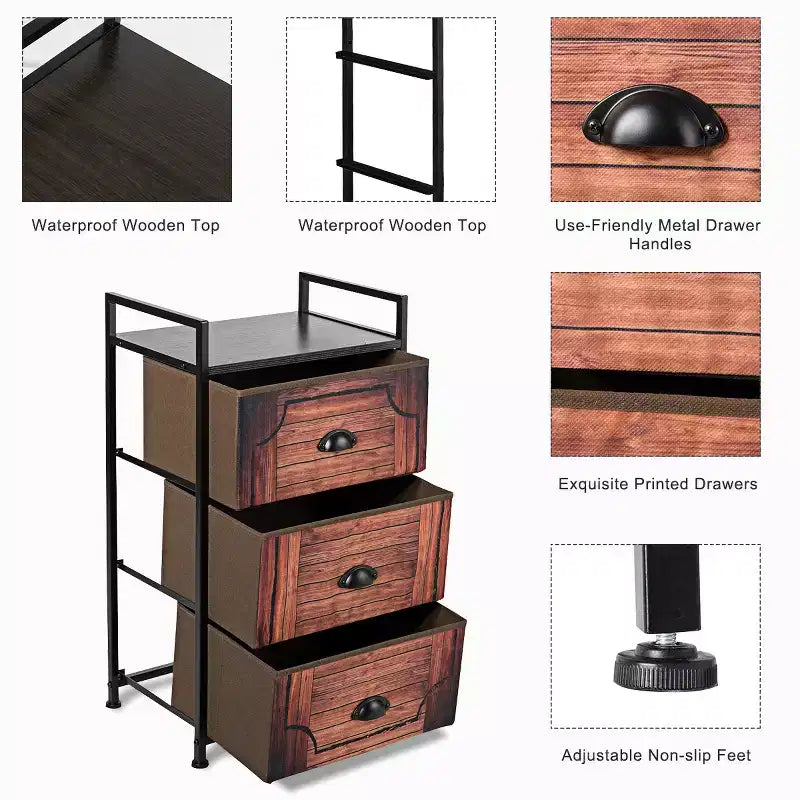 Costway 3 Drawer Fabric Dresser Storage Sturdy Steel Frame Closet