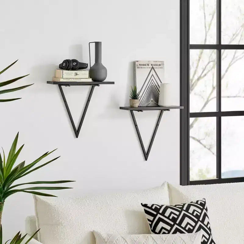 15.7 x 13.5 Set of 2 Reversible Triangle Accent Wall Shelves - Danya B.