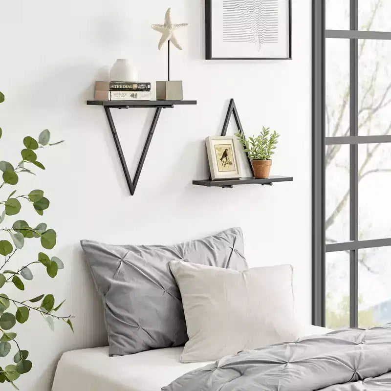 15.7 x 13.5 Set of 2 Reversible Triangle Accent Wall Shelves - Danya B.