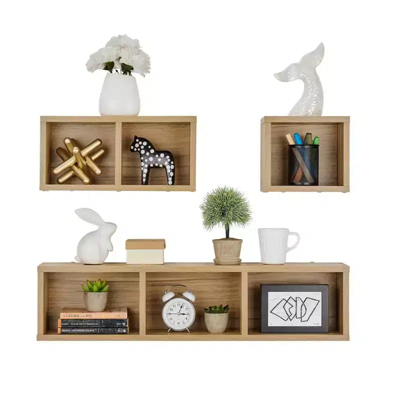 3pc Bauhaus Floating Geometric Cubby Wall Shelf Set - Danya B.