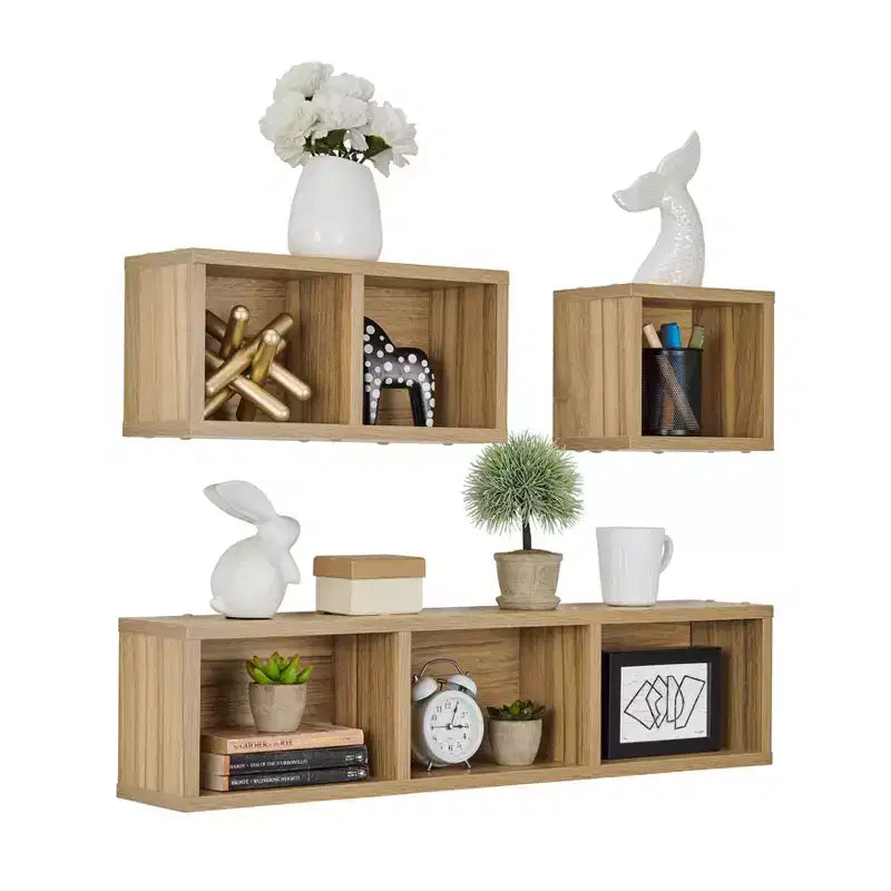 3pc Bauhaus Floating Geometric Cubby Wall Shelf Set - Danya B.