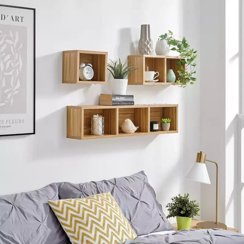 3pc Bauhaus Floating Geometric Cubby Wall Shelf Set - Danya B.