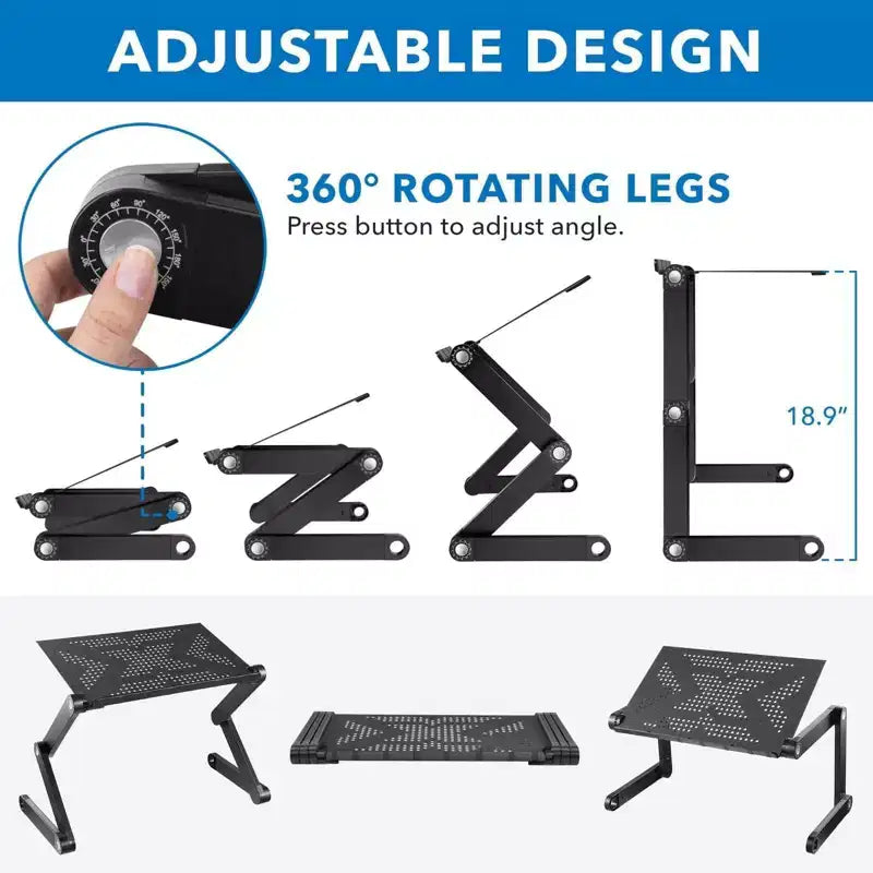 Mount-It! Adjustable Laptop Stand | Portable Standing Desk | Large Size Aluminum Bed Lap Tray Lightweight and Multi-Functional For Work, School & Home