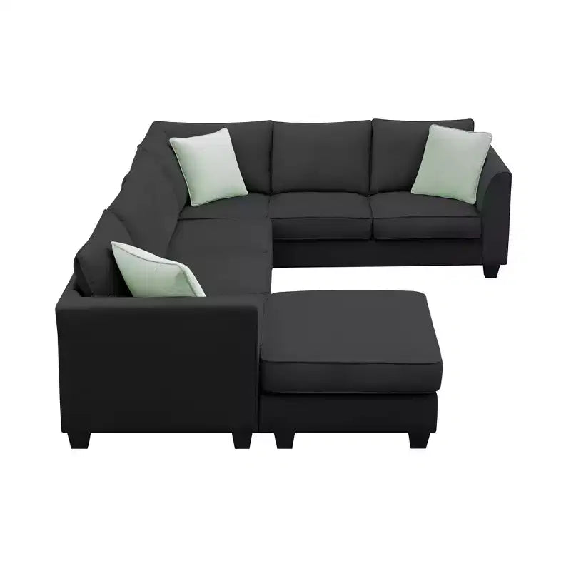 Modular Sectional Sofa 7 Seats with Ottoman L Shape Fabric Sofa Corner Couch Set with 3 Pillows-ModernLuxe