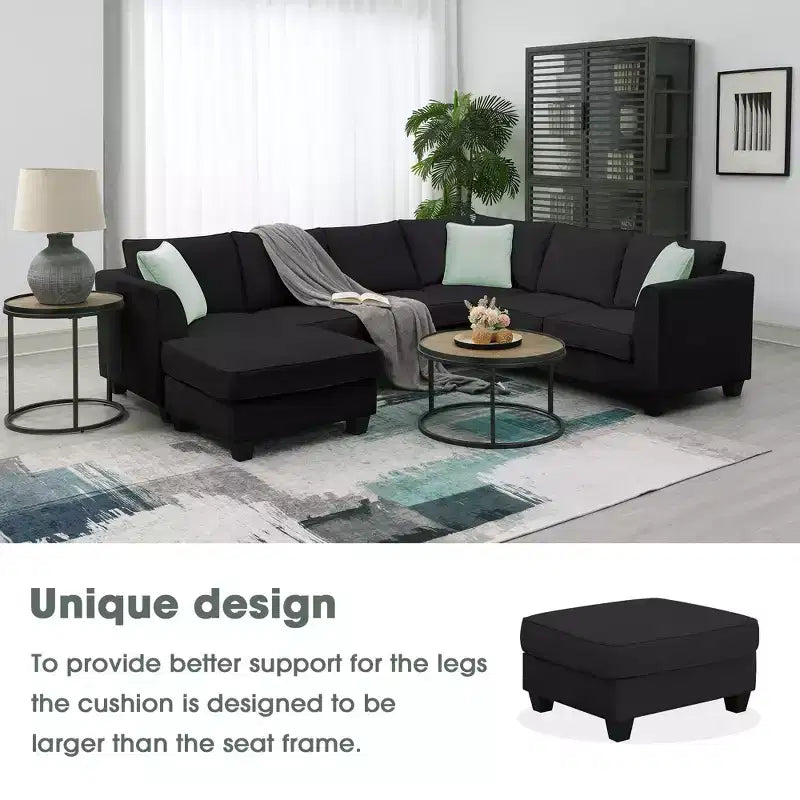 Modular Sectional Sofa 7 Seats with Ottoman L Shape Fabric Sofa Corner Couch Set with 3 Pillows-ModernLuxe
