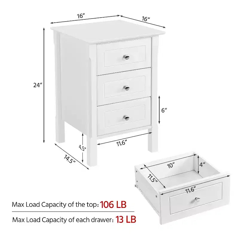Yaheetech 3 Drawer End Table with Solid Wood Legs for Living Room