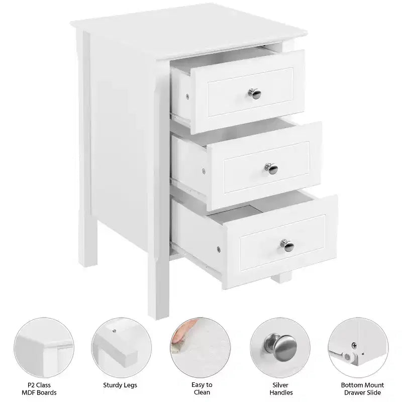 Yaheetech 3 Drawer End Table with Solid Wood Legs for Living Room