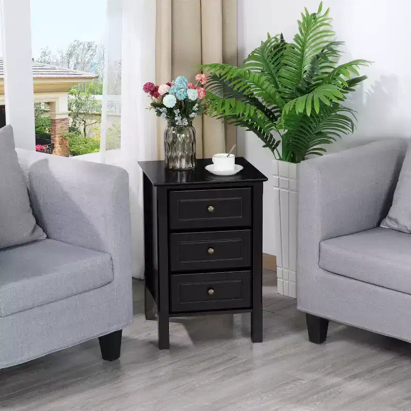 Yaheetech 3 Drawer End Table with Solid Wood Legs for Living Room