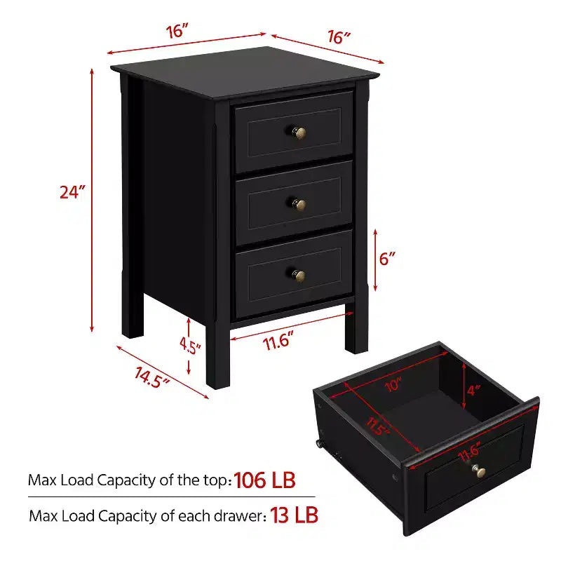 Yaheetech 3 Drawer End Table with Solid Wood Legs for Living Room