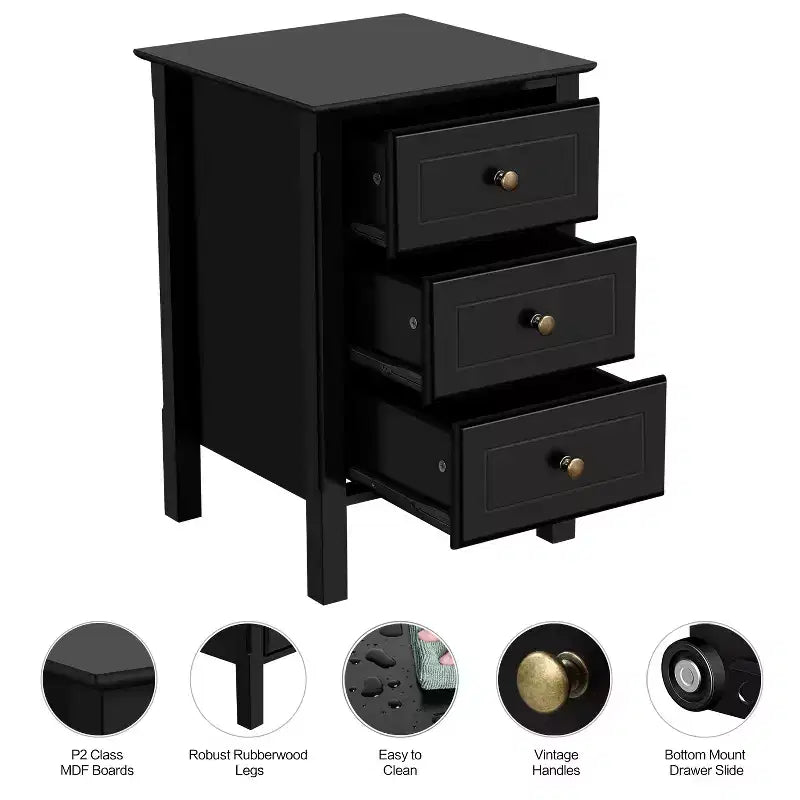 Yaheetech 3 Drawer End Table with Solid Wood Legs for Living Room