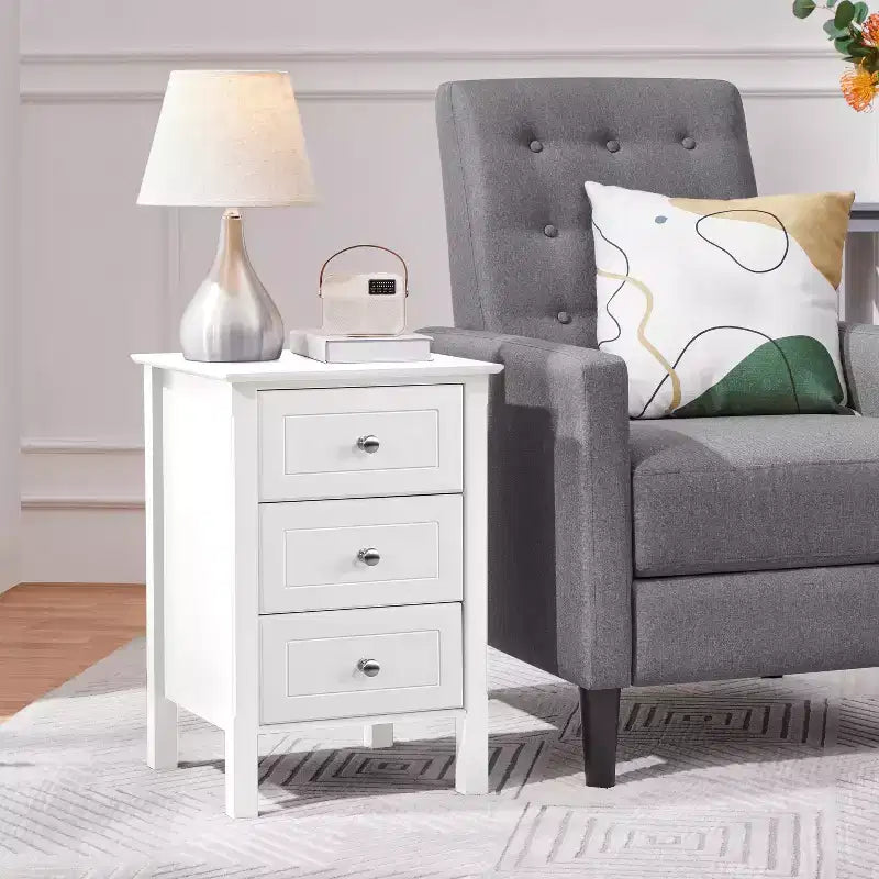 Yaheetech 3 Drawer End Table with Solid Wood Legs for Living Room