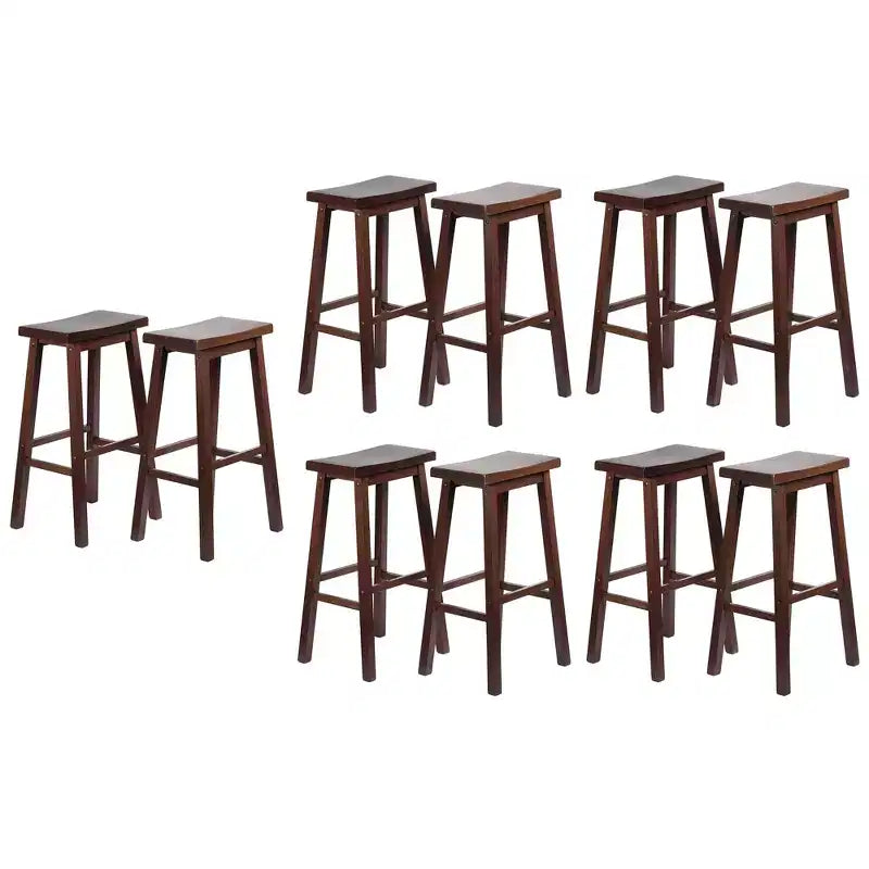 PJ Wood Classic Saddle Seat 29 Tall Kitchen Counter Stools, Walnut (Set of 10)